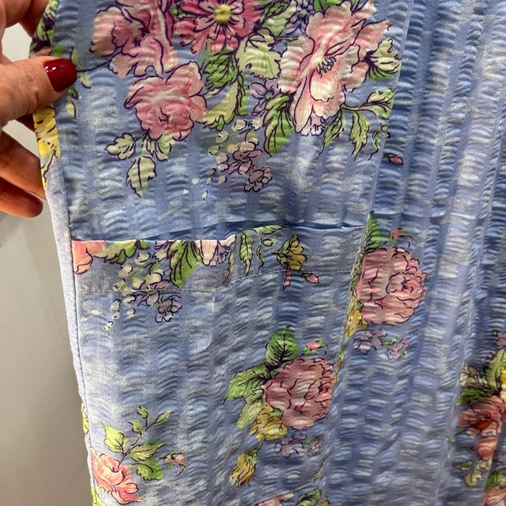 Vintage CROWNTUFT Sz Large Blue Front Button Polyester Loungewear Housecoat Robe